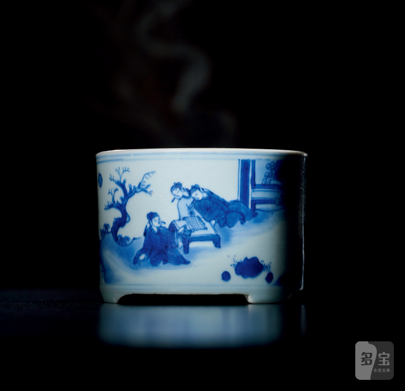 明崇祯 青花高仕对弈图琴炉